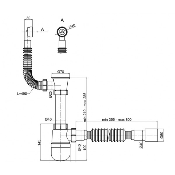 Сифон для умивальника RSA-0515 Click-Clack