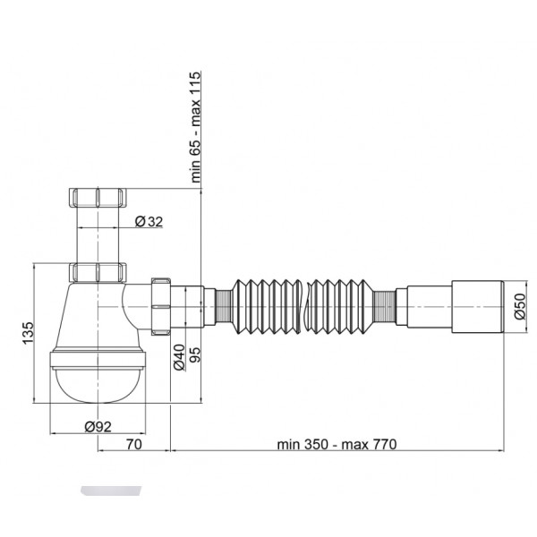 Сифон для умивальника без випуску RSA-03 Adamant