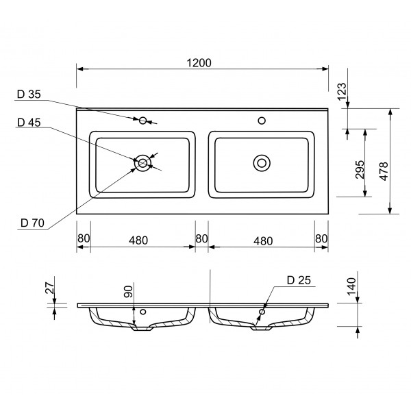 Умивальник Adamant Flat double 120 White