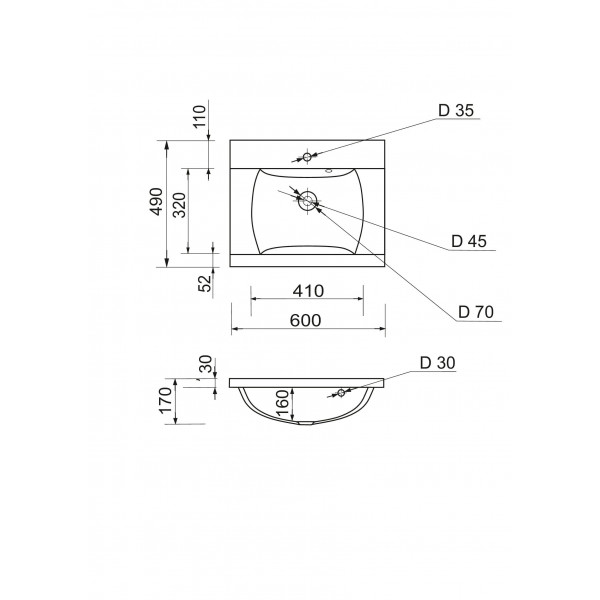Умивальник Adamant Over White 60