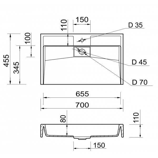 Умивальник Adamant Vision 70 White